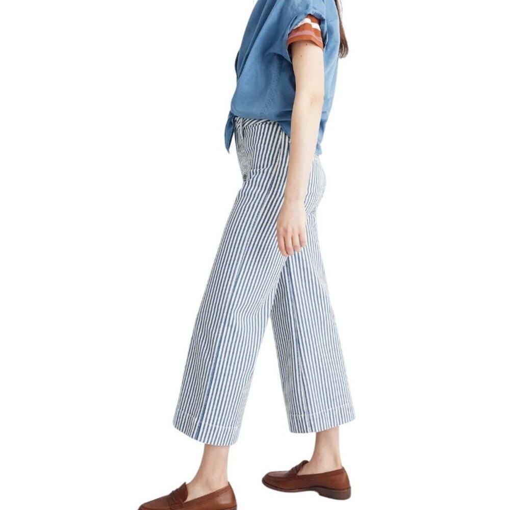 Madewell NWT Petite Emmett Wide-Leg Crop Railroad Blue & White Stripe Pants